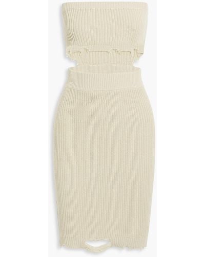 SER.O.YA Grace Strapless Convertible Distressed Cotton Mini Dress - Natural
