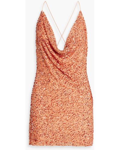 retroféte Mich Draped Embellished Tulle Mini Dress - Orange