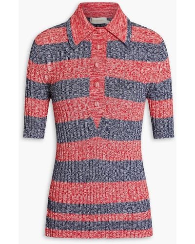 Zimmermann Striped Ribbed-knit Polo Shirt - Red