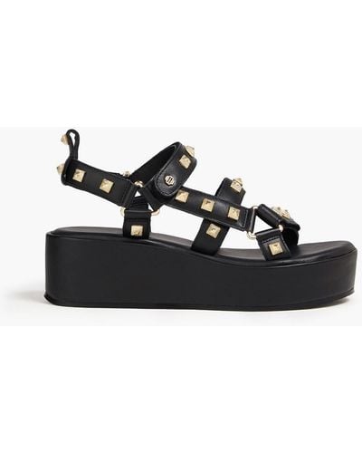 Maje Studded Leather Platform Sandals - Black