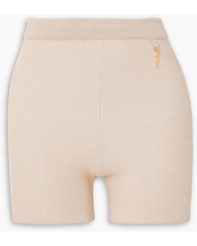 Jacquemus Pralu Embellished Ribbed-knit Shorts - Natural