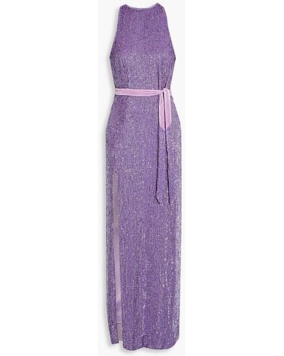 retroféte Tzilly Belted Sequined Chiffon Maxi Dress - Purple