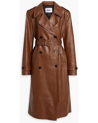 MSGM Faux Stretch-leather Trench Coat - Brown