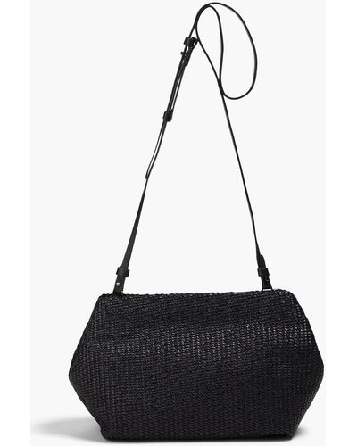 Brunello Cucinelli Bead-embellished Woven Faux Raffia Shoulder Bag - Black