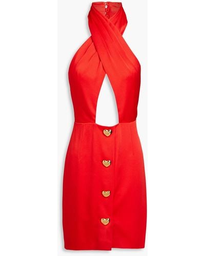 Moschino Button-embellished Satin Halterneck Mini Dress - Red