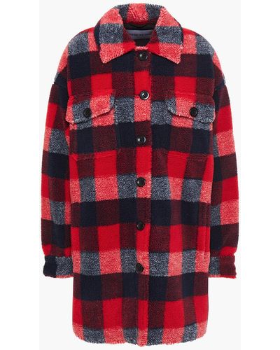 Stand Studio Oversized Checked Faux Shearling Jacket - Red