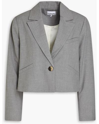 Ganni Cropped blazer aus webstoff - Grau
