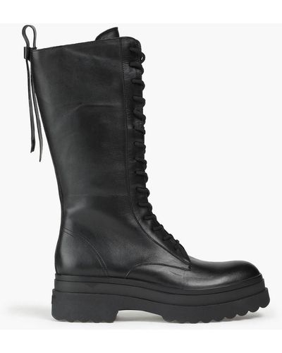 Red(V) Leather Combat Boots - Black