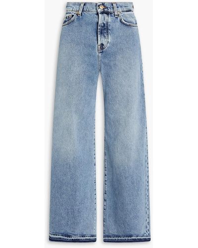 7 For All Mankind Zoey Faded High-rise Wide-leg Jeans - Blue