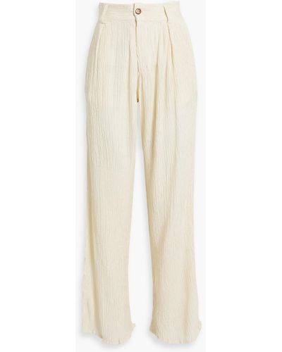 Savannah Morrow Hali Plissé Bamboo And Silk-blend Wide-leg Pants - White