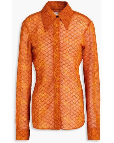 Victoria Beckham Embossed Snake-print Georgette Shirt - Orange