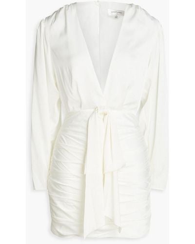 Ronny Kobo Ruched Cutout Satin Mini Dress - White