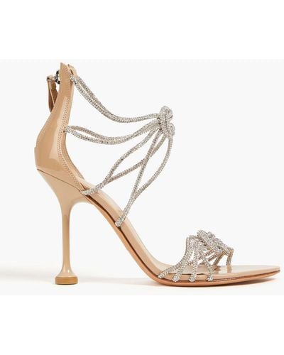 Alexandre Birman Vicky Crystal-embellished Knotted Patent-leather Sandals - White