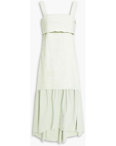 Theory Cutout Gathered Linen-blend Midi Dress - White