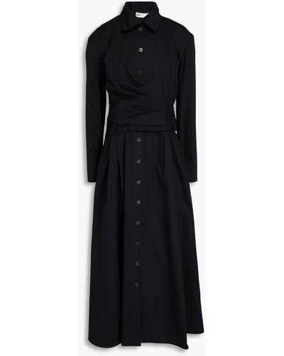 Tory Burch Pleated Cotton-poplin Midi Shirt Dress - Black