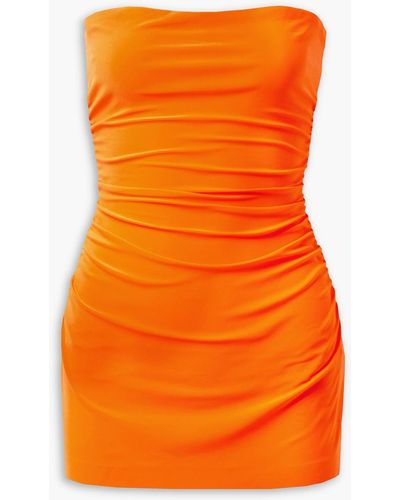 Norma Kamali Strapless Ruched Stretch-jersey Mini Dress - Orange