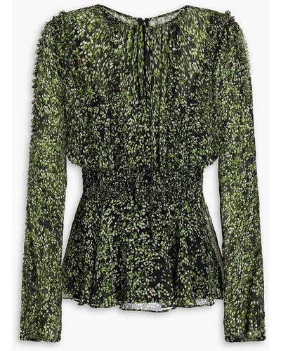 Mikael Aghal Shirred Floral-print Chiffon Blouse - Green