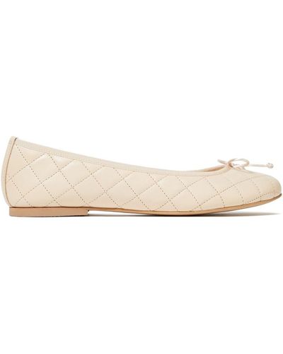 French Sole Lola Bow-embellished Quilted Leather Ballet Flats - Natural