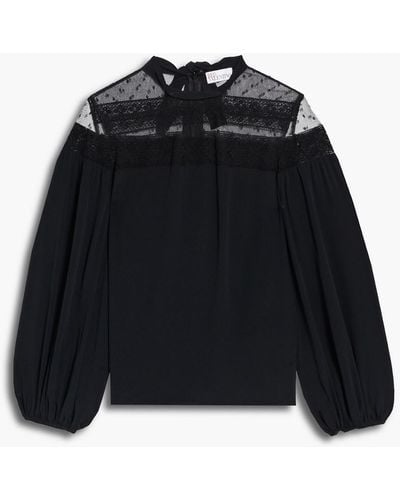 RED Valentino Lace And Point D'esprit-paneled Crepe De Chine Top - Black