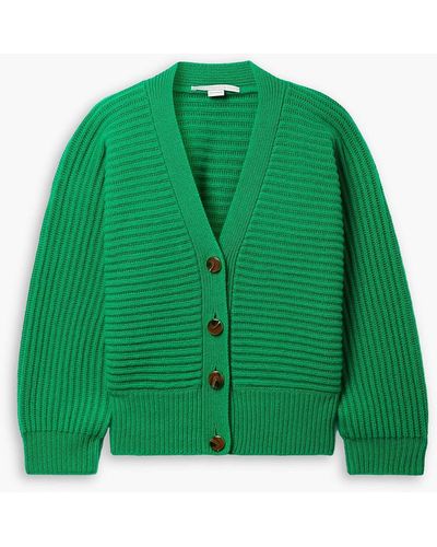 Stella McCartney Ribbed Cashmere And Wool-blend Cardigan - Green