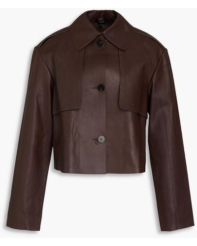 Theory Cropped Leather Jacket - Brown