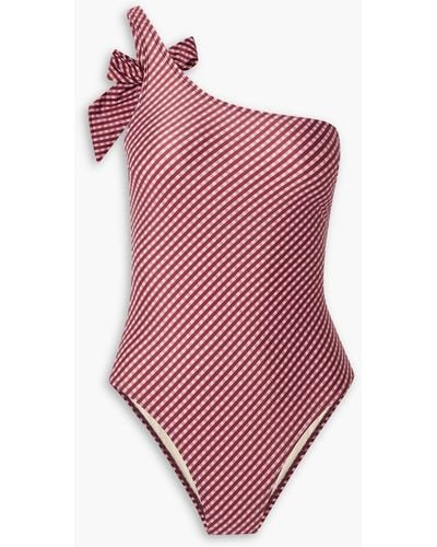 Peony Badeanzug mit gingham-karo und asymmetrischer schulterpartie - Pink