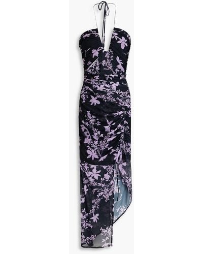 Nicholas Maeve Off-the-shoulder Floral-print Stretch-mesh Maxi Dress - Blue
