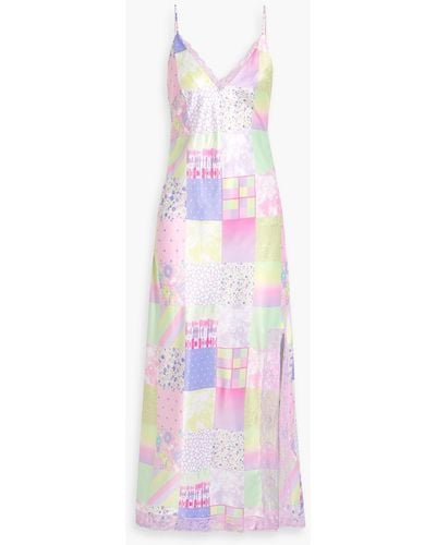Olivia Rubin Printed Lace-trimmed Satin Maxi Dress - White