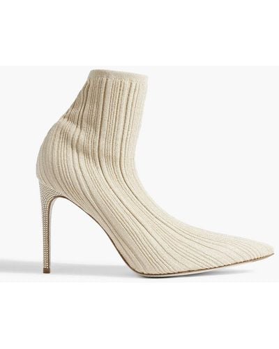 Rene Caovilla Fedra Metallic Stretch-knit Sock Boots - White