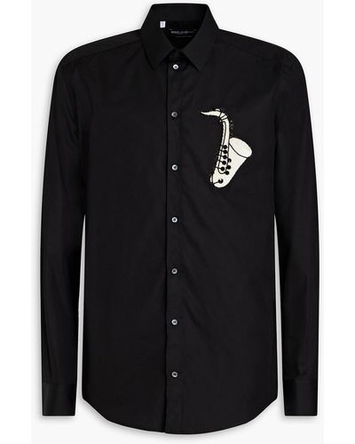 Dolce & Gabbana Slim-fit Embellished Cotton-poplin Shirt - Black