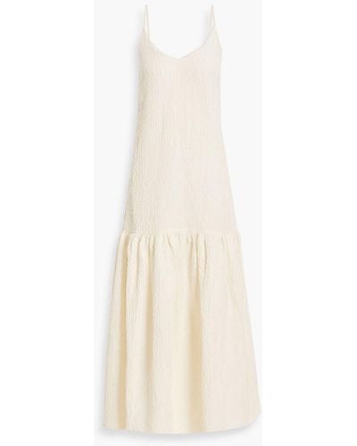 Co. Gathered Linen-blend Cloqué Maxi Dress - White