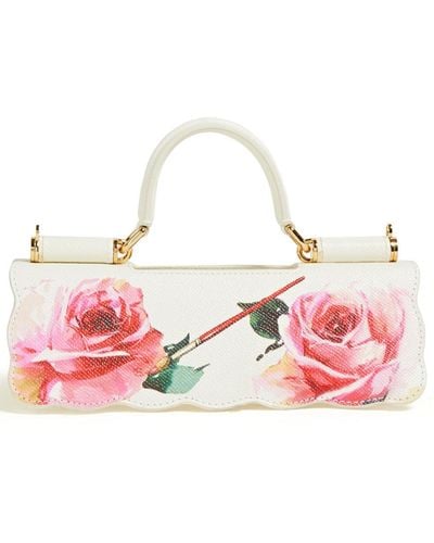 Dolce & Gabbana Floral-print Textured Leather Pouch - White