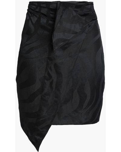 Carmen March Wrap-effect Linen-blend Jacquard Mini Skirt - Black