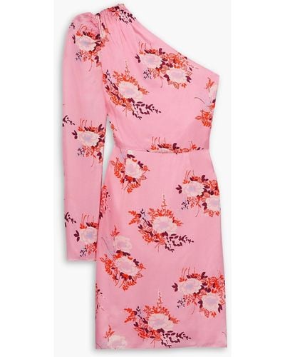 Les Rêveries Minikleid aus glänzendem crêpe mit floralem print und asymmetrischer schulterpartie - Pink
