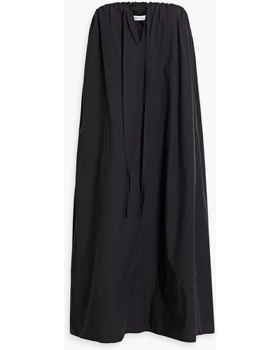 Another Tomorrow Strapless Cotton-poplin Midi Dress - Black