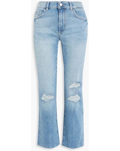 DL1961 Patti Cropped Distressed High-rise Straight-leg Jeans - Blue