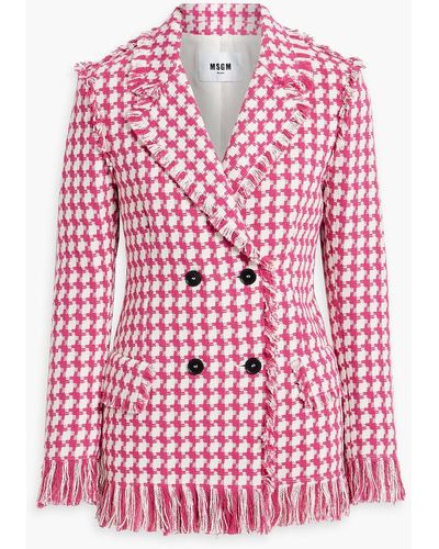 MSGM Double-breasted Checked Cotton-blend Tweed Blazer - Red