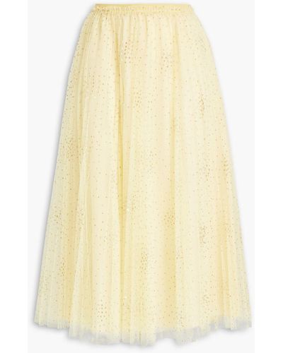 RED Valentino Glittered Pleated Point D'esprit Midi Skirt - Yellow