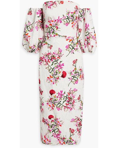 Monique Lhuillier Strapless Convertible Floral-print Cotton-blend Jacquard Midi Dress - White
