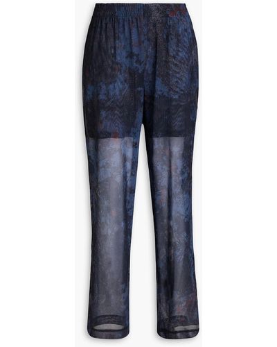 McQ Printed Stretch-tulle Straight-leg Trousers - Blue