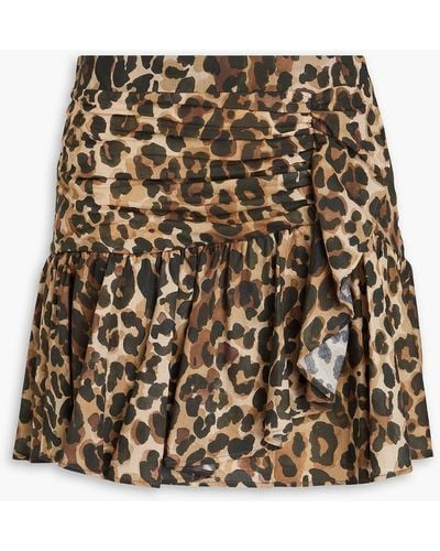 Claudie Pierlot Ruched Leopard-print Cotton-mousseline Mini Skirt - Natural