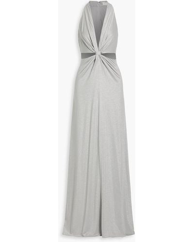 Halston Rose Twisted Cutout Jersey Gown - Metallic