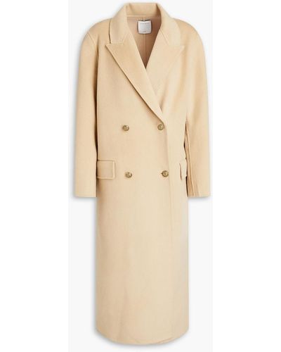 Sandro Double-breasted Brushed Wool Coat - Natural