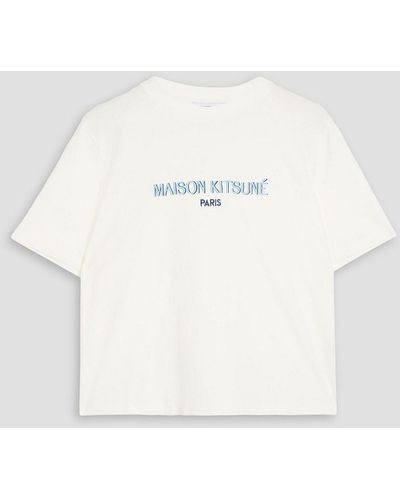 Maison Kitsuné Embroidered Cotton-jersey T-shirt - White
