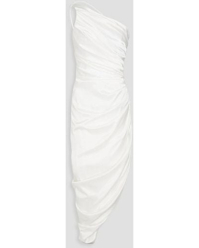Rasario Asymmetrisches midikleid aus stretch-satin mit asymmetrischer schulterpartie und drapierung - Weiß