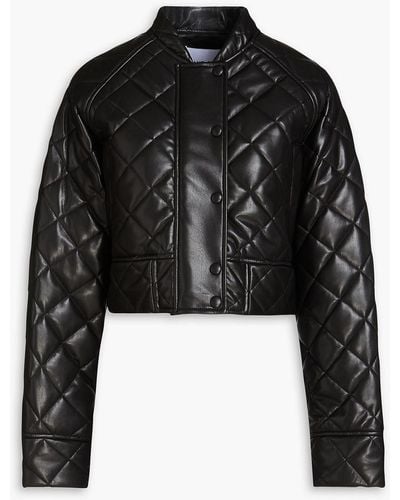 Stand Studio Ava Cropped Quilted Faux Leather Jacket - Black