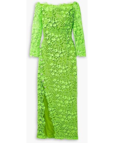 Monique Lhuillier Embellished Corded Lace Midi Dress - Green