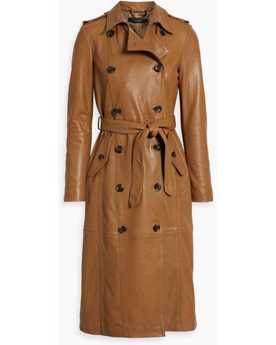 Muubaa Belted Leather Trench Coat - Brown