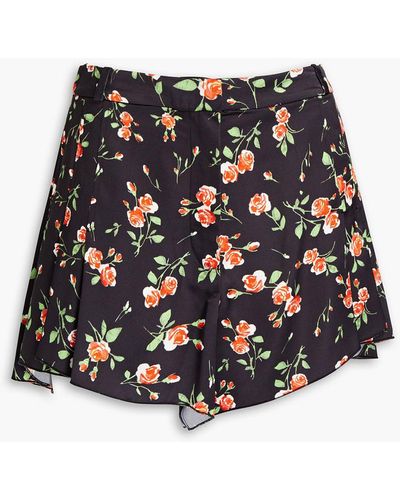 Rabanne Pleated Floral-print Satin-crepe Shorts - Black