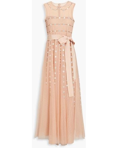 RED Valentino Gathered Embellished Point D'esprit Midi Dress - Natural